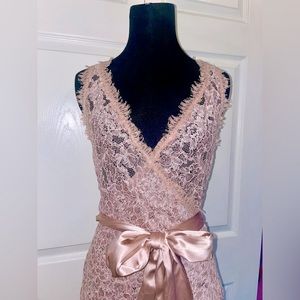 DVF Unlined Dusty Pink Lace Midi Dress Sz4.